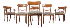 Set of Six English William IV Fruitwood Upholstered Dining Chairs