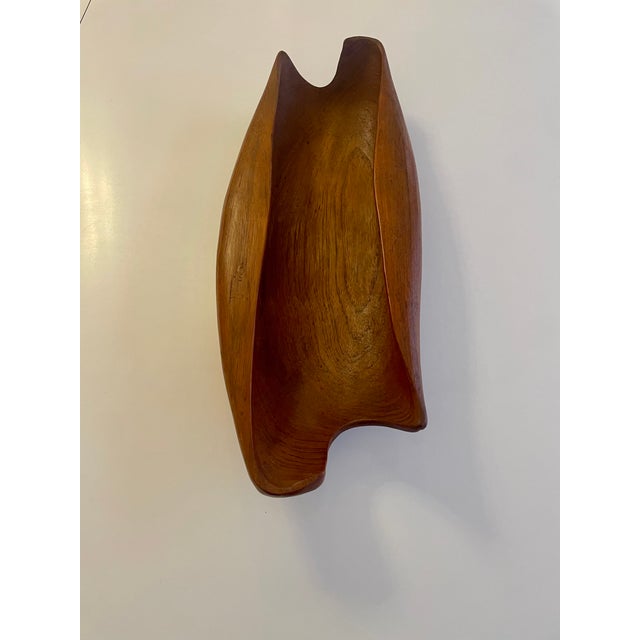 Brown Sculptural Wooden Bowl in Teak, 1950 For Sale - Image 8 of 10