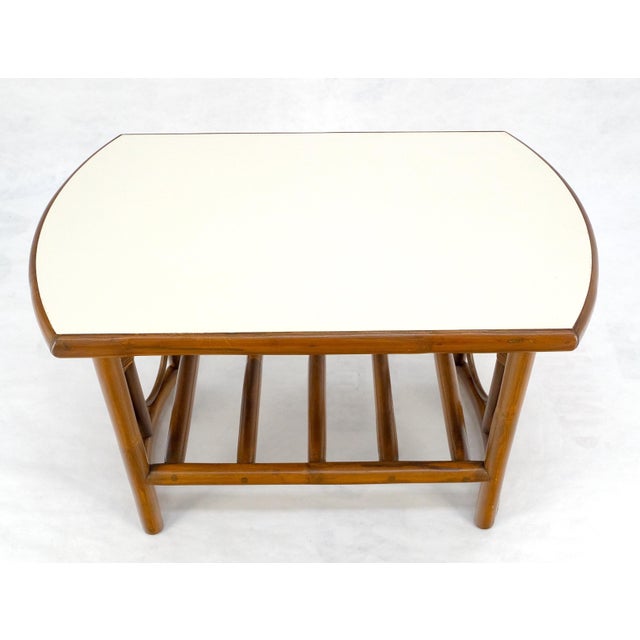 Bamboo Rattan Side End Table Mid Century Modern c1970s White Laminate Top MINT For Sale - Image 14 of 16
