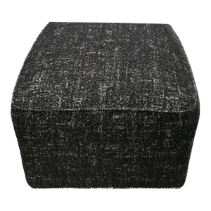 Contemporary Italian Ottoman in Black Sparkled Boucle Fabric