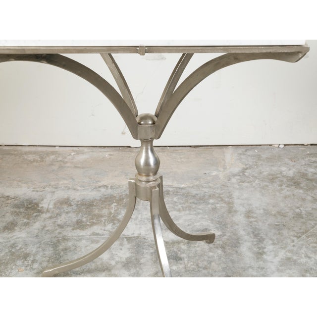 Italian Midcentury Steel Table with White Marble Top and Tripod Base For Sale - Image 11 of 11