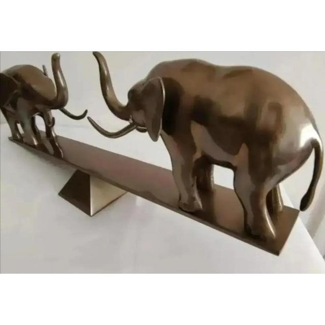 1980s Dolbi Cashier Large Brass Elephants on Seesaw Sculpture ~ Circa 1980s For Sale - Image 5 of 9