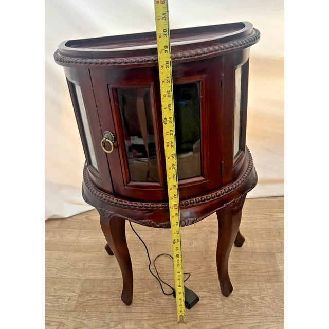 Late 20th Century China Cabinet Demilune Half Moon Shape Curio Display, Led Lighted, Beveled Glass For Sale - Image 11 of 14