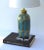 Modern Hollywood Regency Ceramic Lamp: Gold & Blue, Lucite Base, C. Damien Fox Design For Sale - Image 3 of 8