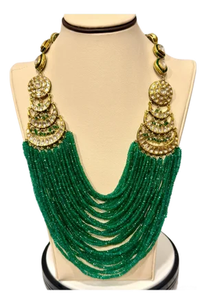 Mughal Magnificent Traditional Emerald Beads & Rose Cut Diamond Vintage Necklace