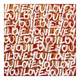 Goldie - Abstract Fiery 'I Love You' Graffiti Mixed Media Painting on Canvas Original Artwork by Amber Goldhammer For Sale