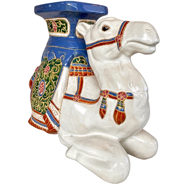Vintage Glazed Ceramic Camel Garden Stool, 1970s For Sale - Image 3 of 8