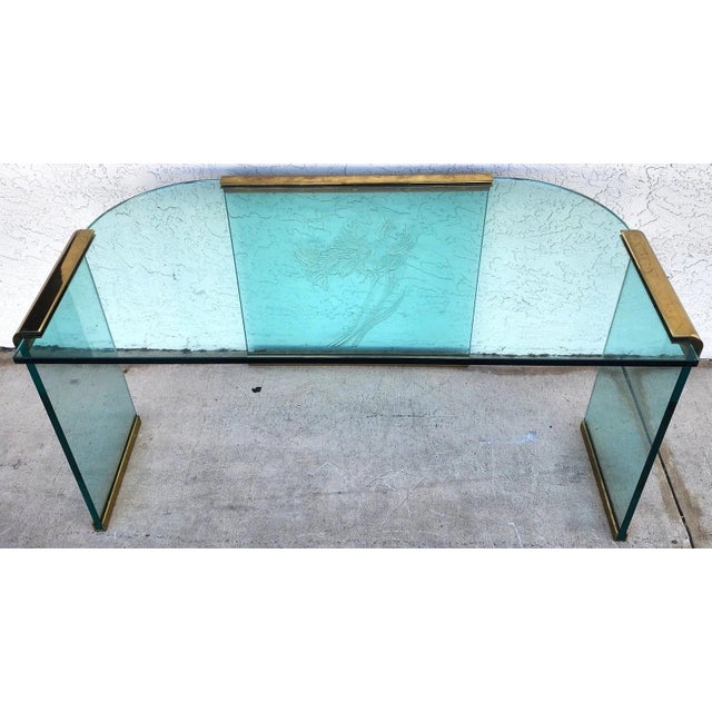 Transparent Dm 1970s Vintage Leon Rosen for Pace Glass and Brass Desk For Sale - Image 8 of 12