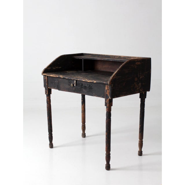 Wood Antique Primitive Painted Wood Writing Desk With Cubbies For Sale - Image 7 of 18