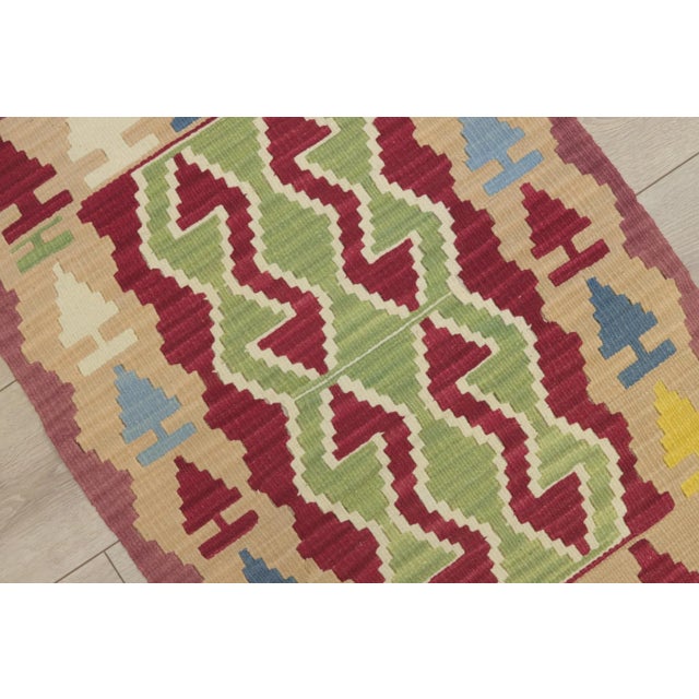 1970s Turkish Vintage Rams Horn Design Ikat Beige Hand Knotted Kilim Rug For Sale - Image 9 of 12