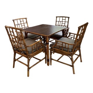 Vintage Baker Milling Road Rattan Armchairs and Game Table - Set of 5 For Sale