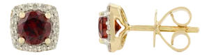 Round Cut Garnet Halo Diamond Dainty Stud Earrings a Pair in 14k Gold