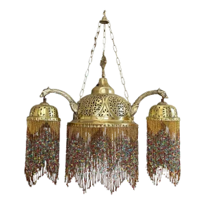 Vintage Brass Chandelier With Colorful Glass Beads