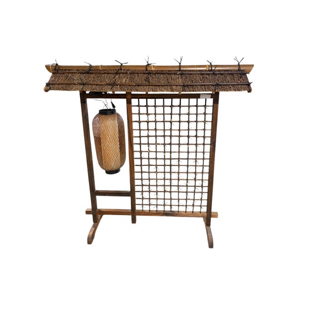 Wood Vintage Japanese Burnt Bamboo Floor Lamp With Lattice Frame 22" H For Sale - Image 7 of 8