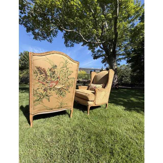 Tan Pair of Louis XV-Style Pheasant & Botanical Upholstered Fauteuil Armchairs For Sale - Image 8 of 18