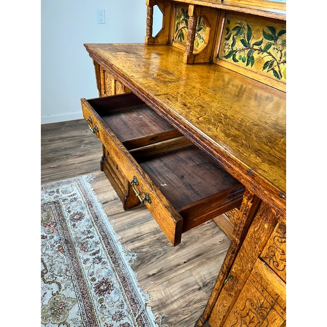 Antique Victorian Aesthetic Movement Oak Desk in Original Finish C. Late 19th Century For Sale - Image 11 of 14
