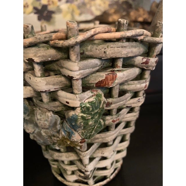 White Antique Barbola Roses Funeral Basket For Sale - Image 8 of 10
