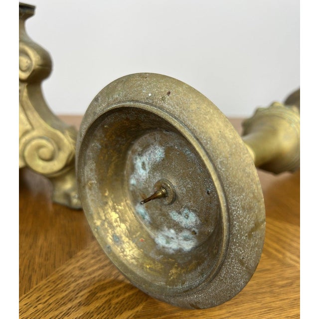 Vintage Brass Ornate Decorative Candleholders, Set of 2 For Sale - Image 11 of 18