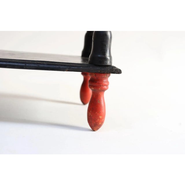 Vintage Diminutive Black Lacquered Table or Wall Shelf With Carved Red Finials For Sale - Image 12 of 18