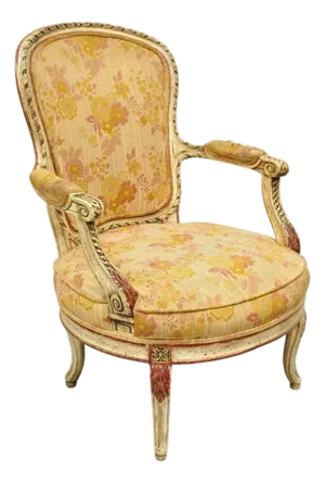 Vintage French Louis XV Style Cream and Red Painted Low Boudoir Fauteuil Chair