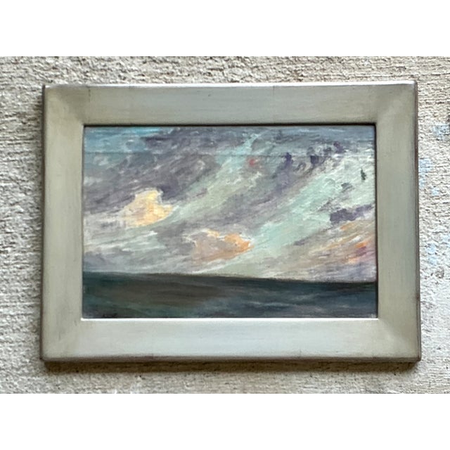Sky Blue Vintage Framed Seascape Oil Painting For Sale - Image 8 of 12