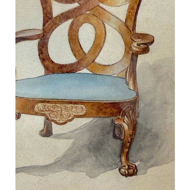 Antique 19th Century Original Wooden Dining Armchair Chair Watercolor Painting For Sale In New York - Image 6 of 9
