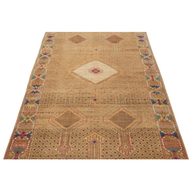 4 X 13 Vintage Turkish Kars Wool Rug in Tan Color With a Tribal Pattern For Sale - Image 4 of 9