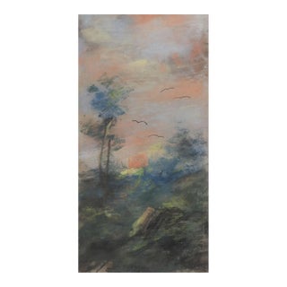 Early 20th Century Wilderness Landscape at Sunset Pastel Painting For Sale