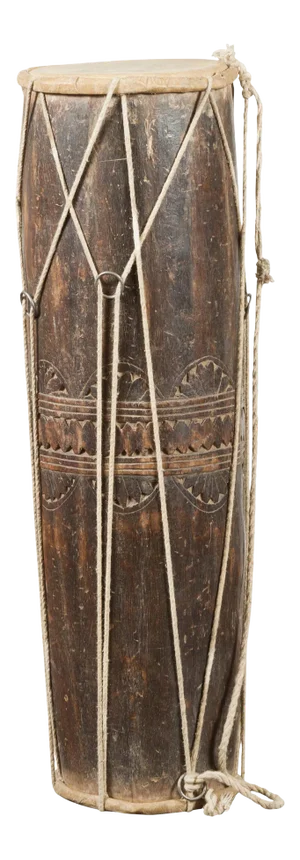 19th Century Thai Ceremonial Drum with Ropes and Leather Drumhead