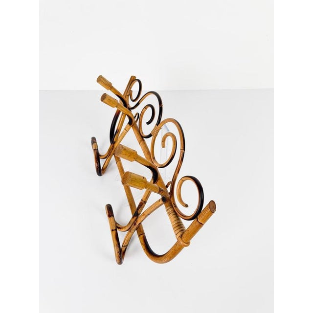 Italian Riviera Mid-20th Century Modern Cane, Rattan & Bamboo Wall Coat Rack, 1960s For Sale - Image 6 of 13