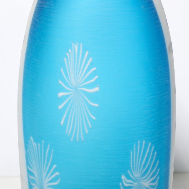 Glass Mid-Century Hand-Blown Cerulean Blue Murano Glass Vase W/ Battuto Texturing For Sale - Image 7 of 16