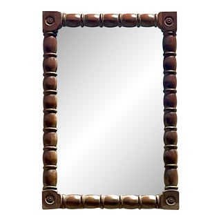 Vintage Boho Turned Wood Frame Mirror For Sale