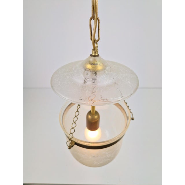 Vintage Brass and Mounted Glass Hundi Lantern Bell Lamp, 1950s For Sale - Image 10 of 13