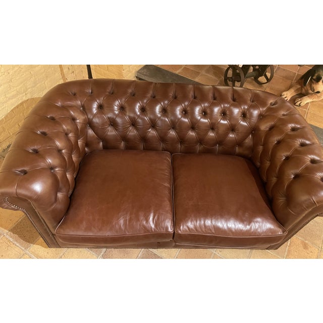 2-Seater Chesterfield Sofa in Brown Leather, 2010s For Sale - Image 7 of 15