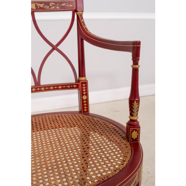 Pair Neoclassical Adams Style Hand Paint Decorated Armchairs For Sale - Image 9 of 18
