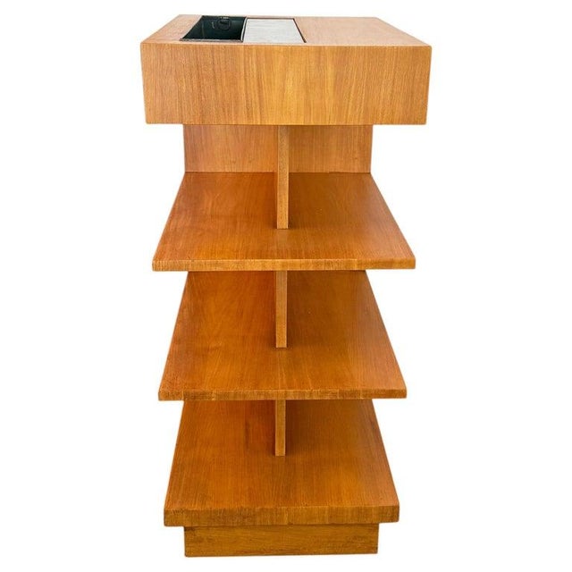 1940s Tiered Art Deco Satinwood Side Shelving Unit With Built-in Lighting For Sale - Image 10 of 10