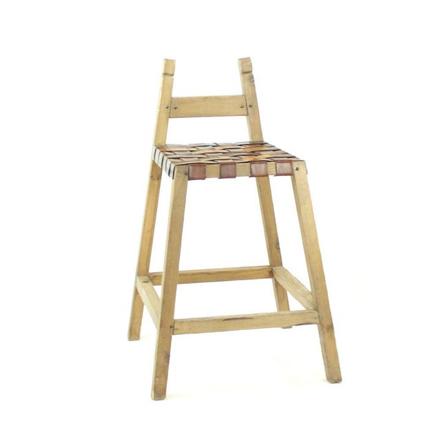 Large Wood & Leather Bar Stools, 1950s, Set of 3 For Sale - Image 11 of 12