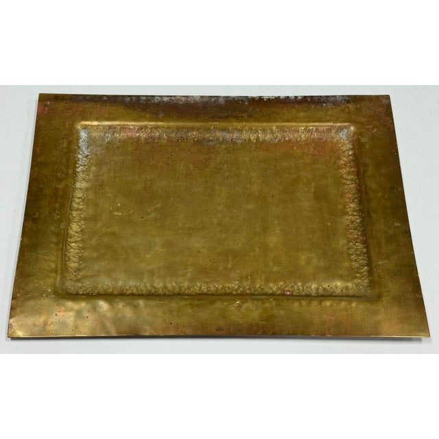 Vintage Rectangular Hammered Brass Tray For Sale - Image 4 of 10