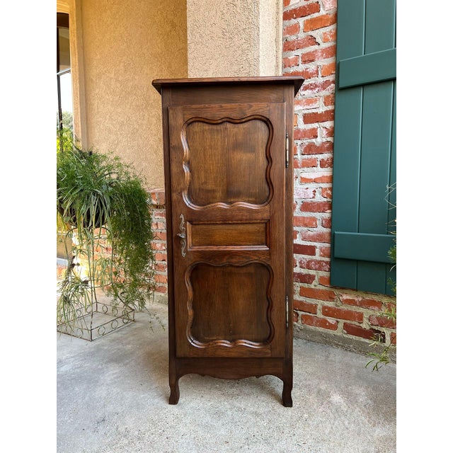 Petite Vintage French Provincial Armoire Cabinet Louis XV Linen Cupboard C1940 For Sale - Image 13 of 18