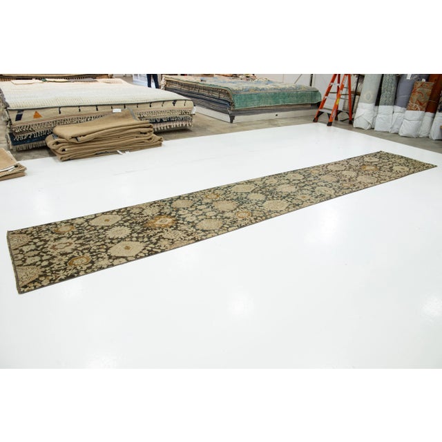 Traditional Naby Blue Antique Karabaugh Wool Runner Designed With Floral Pattern For Sale - Image 3 of 9