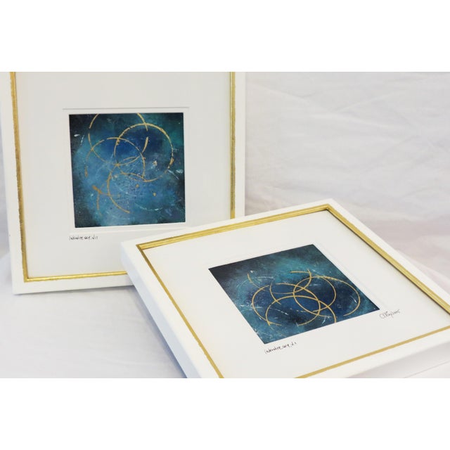 Contemporary Custom Modern Gold Leaf Framed Abstracts by C. Damien Fox, a Pair. 2025 For Sale - Image 3 of 9