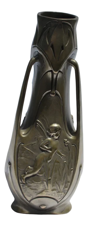 Art Deco/Nouveau Pixies Silvered Bronze Vase