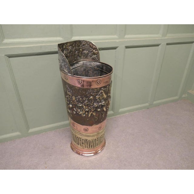 Large Arts and Crafts French Embossed Brass Stick Stand For Sale - Image 4 of 8