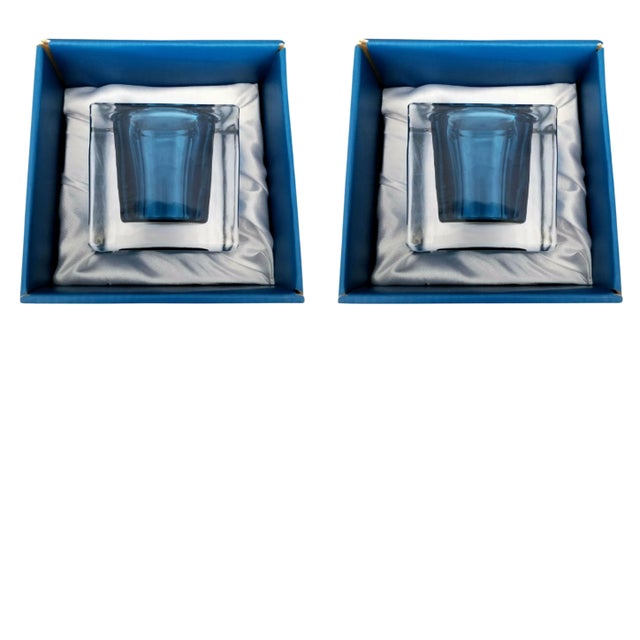 Contemporary Contemporary Fitz and Floyd Navy Cube Glass Votive Holders - Set of 2 For Sale - Image 3 of 4
