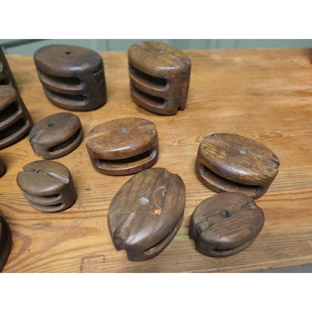Brown Antique Oak and Ash Ships Blocks, 1800s, Set of 18 For Sale - Image 8 of 9