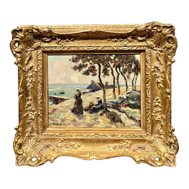 Jules Eugène Pages -Women and Child Along the Brittany Coast—Impressionist Oil Painting For Sale