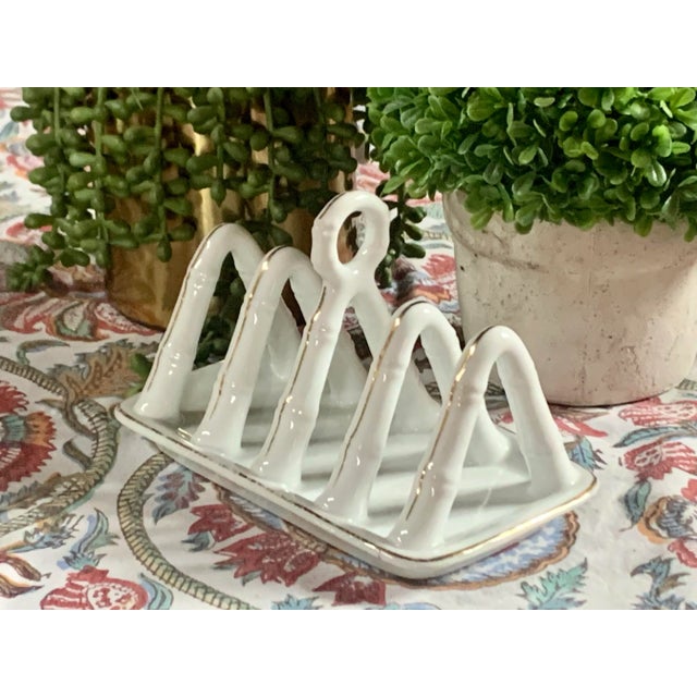 Antique Ceramic Faux Bamboo 4 Slot Toast Rack/Letter/Napkin Holder With Gold Accents. Dimensions: 7" W x 4" D x 4.75" H In...