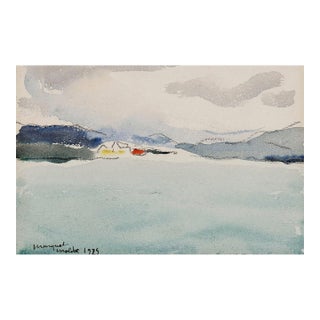 Neutral Vintage Landscape Art Print – Coastal Watercolor by Marquet, 54" X 36" For Sale