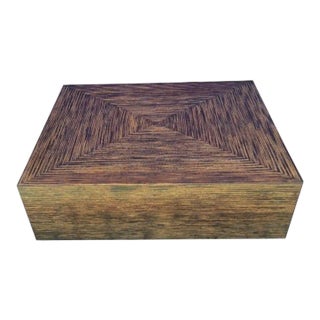 Vintage Large Rectangular Tiger Wood Veneer Plinth Tortoiseshell Coffee Table For Sale