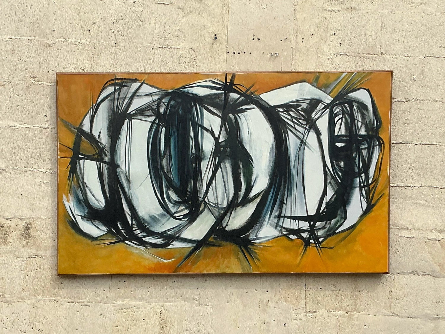 Late 20th Century Vintage Boho Original Abstract Oil Painting on Canvas - Back view